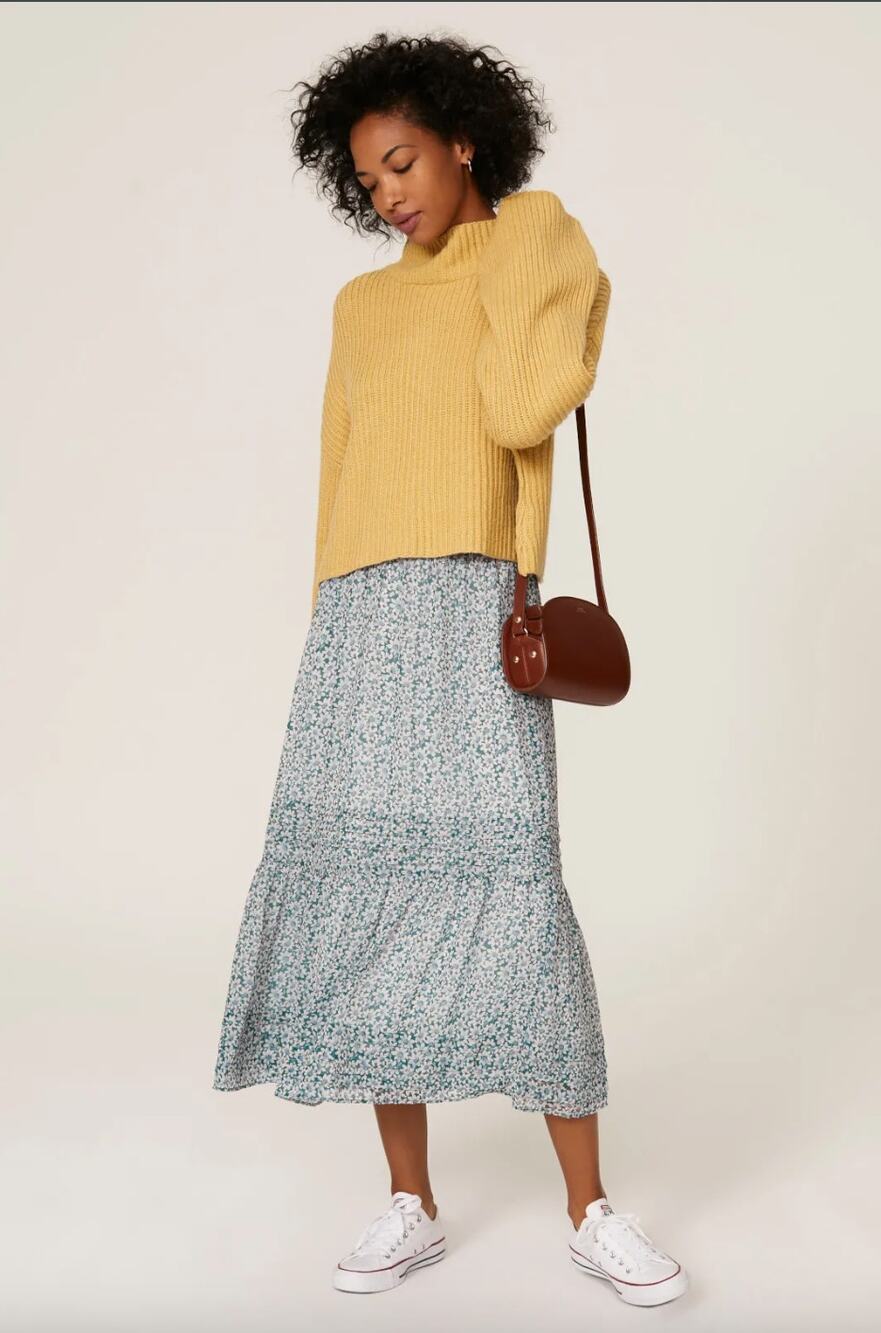 Madewell Floral Pintuck Midi Skirt Size M Cottagecore Boho Festival Bloomcore